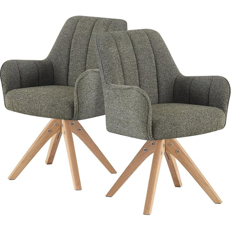 DUBI Möbel Thomas 21104-SA355-B03 Valgomojo kėdė, pasukamas porankis, virtuvės kėdė, minkšta kėdė, rašomojo stalo kėdė, makiažo kėdė valgomajam, virtuvei, svetainei, biurui, žalia, 2 vnt.