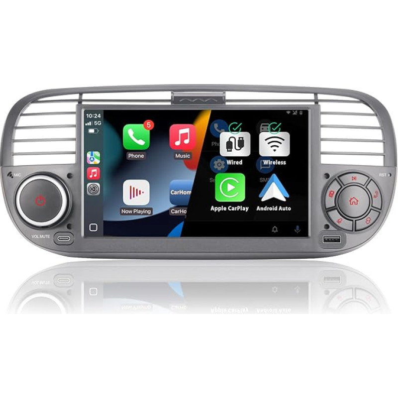 Autoradio für FIAT 500 Radio mit Touchscreen USB Bluetooth FM/AM Linux Double din car Stereo System with Carplay Wireless/Android Auto (Black)