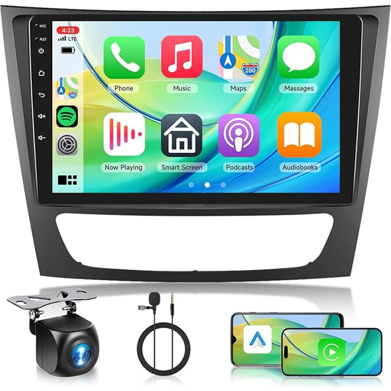 4G 64G Android automobilinis radijas Mercedes Benz E/G/CLK/CLS klasei W209 W211 W219 W463 2002-2010 9 colių belaidis Carplay automobilinis radijas su Android automobiline navigacija GPS Mirror Link Bluetooth FM/RDS/DAB/DVR/EQ