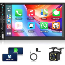 Motorsi 2 Din A-pple Carplay/Android Auto Car Stereo, 7 Zoll IPS Touchscreen Autoradio, Unterstützung Bluetooth/MirrorLink/FM/USB/EQ/AUX/Laden/Hintergrundbilder+Rückfahrkamera