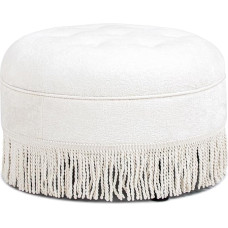 Jennifer Taylor Home Yolanda Ottomane, rund, gepolstert, Chenille, 61 cm, Mandelweiß