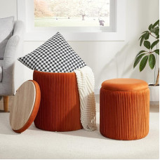 2 apvalių pufų su saugykla rinkinys, makiažo taburetės su saugykla miegamajame, pufas, kavos staliukas, mažas aksominis pufas gyvenamajame kambaryje, oranžinis