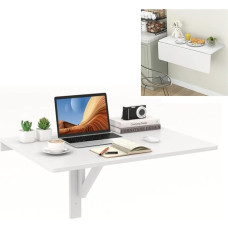 GYMAX Wall Folding Table, 80 x 60 cm, Kitchen Table, Foldable, Space-Saving Wooden Dining Table, Desk Wall Mounted, Folding Table, Wall Table for Dining Room & Study (White)