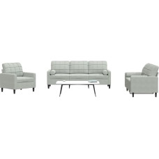 Juroupi 3-Piece Sofa Set with Cushion Sofa Living Room Sofa Set Living Room Sofa Set Sofas for Living Room and Bolsters Light Grey Velvet