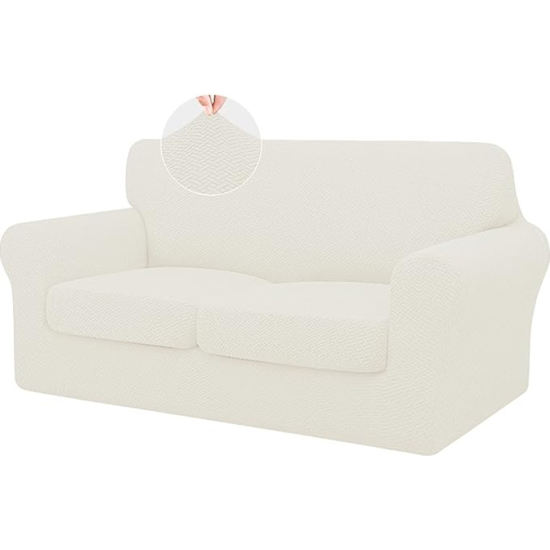 ISSUNTEX 3 Stück hochdehnbare, dicke Zweisitzer-Couchüberzüge, weicher Sofa-Schonbezug für 2 separate Kissen, Couch, Jacquard-Stoff, elastischer Sofabezug, Möbelschutz für Hunde (Zweisitzer,