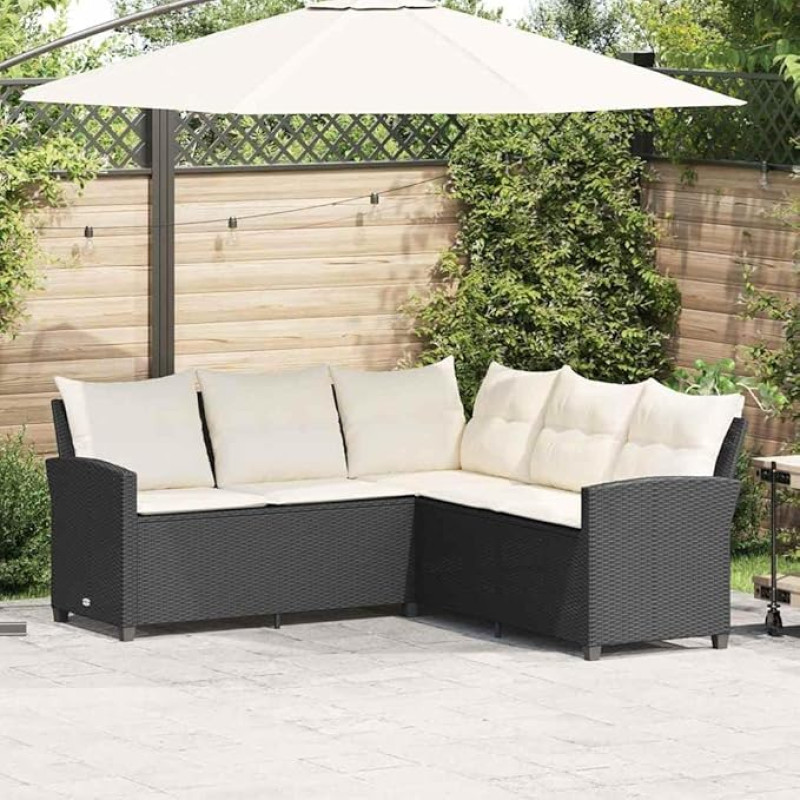 Rantry L-förmiges Sofa mit Kissen aus Polyrattan schwarz, Schlafsofa Wohnzimmer Couch, Sofas für den Außenbereich für den Garten, Sofa, Garten, Wohnzimmer, Terrasse, Außenbereich, Möbel
