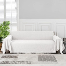 MEETSKY Weißer Couchbezug, Sofa-Schonbezug für Sektionssofabezüge, universeller Gebrauch, Baumwollmischung, dicker Stoff, waschbar, gewebte Textur, modernes Design für Wohnzimmer, Größe XL: 231,1 x