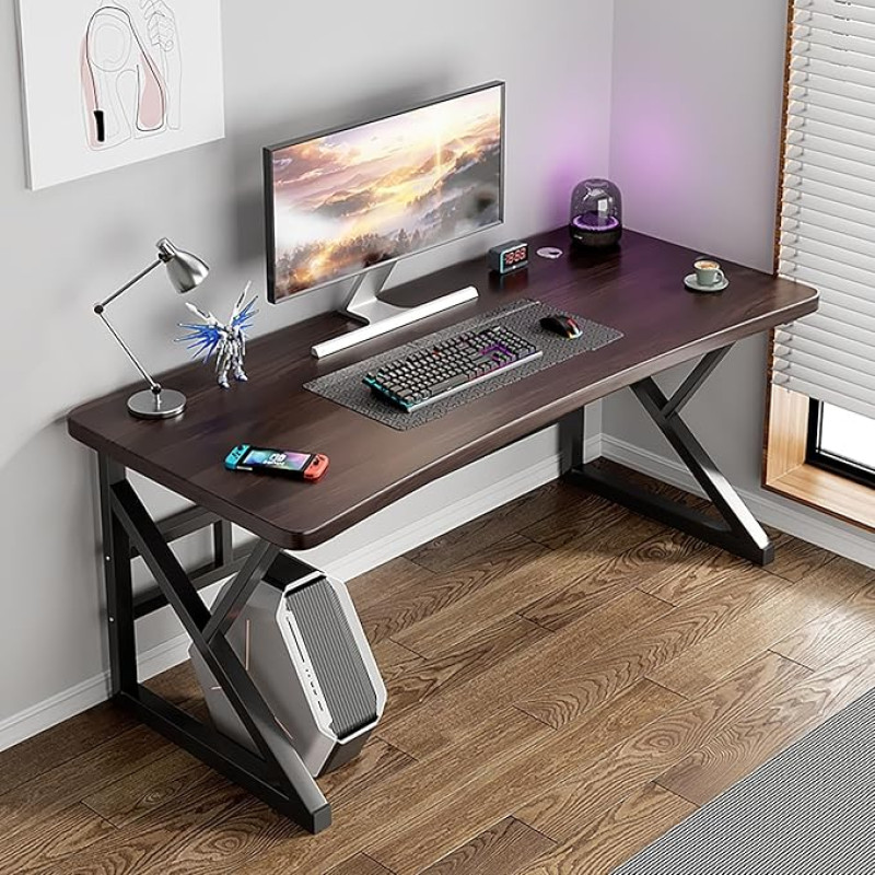 Pramoninis kompiuterio stalas, modernus rašomasis ir žaidimų stalas, paprastas medinis ir metalinis darbo stalas namams ir miegamajam (tamsus riešutmedis, 100 cm)