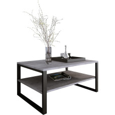 Dizainas Möbel Šoninis staliukas Kavos staliukas Stačiakampio formos svetainės staliukas Kavos staliukas Modernus sofos staliukas Viršutinis staliukas su apatine lentyna Kojos pagamintos iš metalo Pramoninis stilius Basic (betonas)