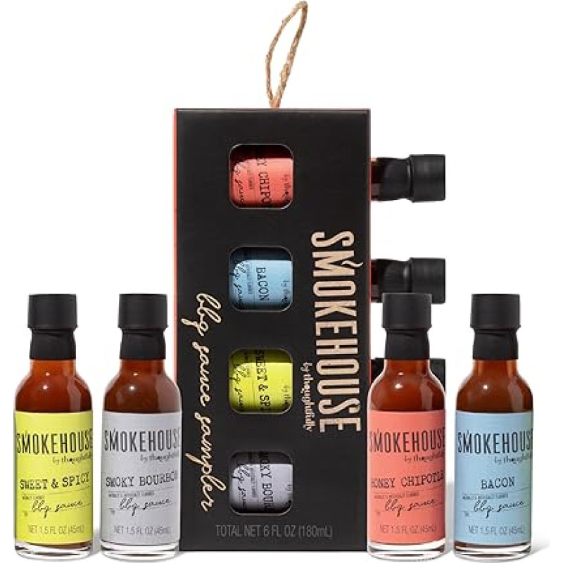 Smokehouse by Thoughfully Gourmet BBQ Sauces Tasting Set - Gift Box with 4 Vegan Barbecue Grill Sauces - 4 x 45 ml