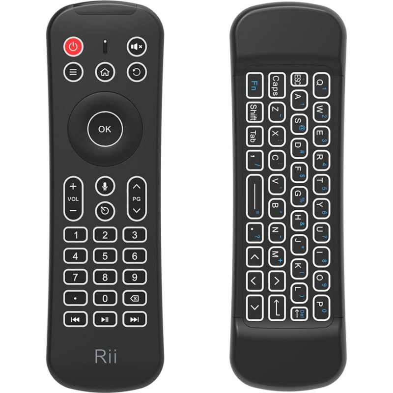 Rii MX6 2.4G Backlight Air Mouse + Wireless Keyboard + 6-Axis Somatosensory Remote Control + Microphone + IR Learning Buttons 5-in-1 for Mini PCs/Smart TV/Android TV Box/Raspberry Pi (US Layout)