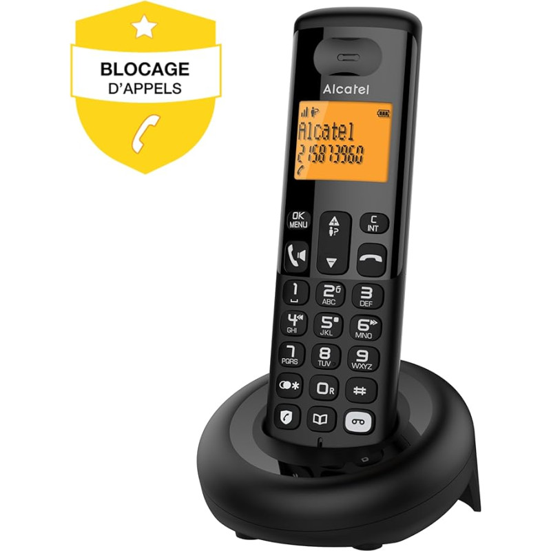 ALCATEL E260 Solo Voice Cordless Phone with Answering Machine, Call Lock and Hands-Free Calling - Black