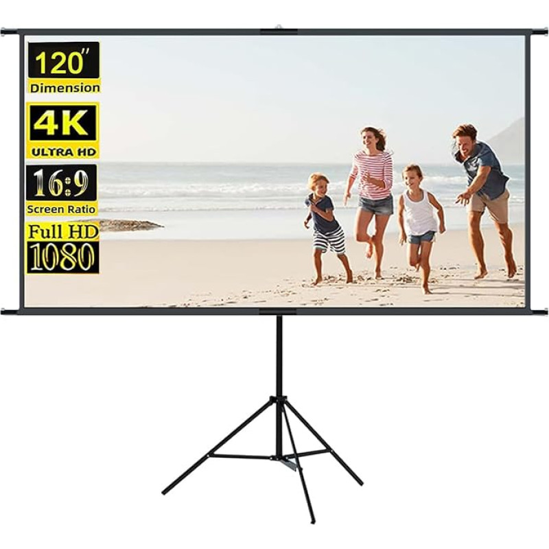 Projector Screen 120 Inch with Tripod, 16:9 Portable Projector Screen, 4K HD Foldable Stand Projection Screen, Projection Screen (120 Inch with Tripod)