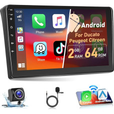 Podofo 2+64G Car Radio for Fiat Ducato Peugeot Boxer Citroen Jumper with Wireless Carplay Android Car, Android 13 9 Inch Car Radio with Screen Bluetooth/WLAN/GPS/RDS Radio + HD Rear View Camera