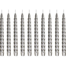 Ebersbacher Kerzenfabrik GmbH Renaissance Taper Candles Twisted Varnished Silver Pack of 10 Size Approx. 22 x 250 mm Individually in Foil