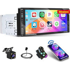 1 Din Wireless Carplay Android Car Radio 6.9 Inch Touchscreen Radio Screen Bluetooth Hands-Free Kit FM/EQ/USB/SWC/Reversing Camera/Microphone