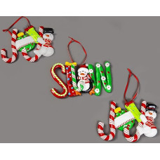 SHATCHI Christmas Word Hanging Tree, Snow Joy Noel, Decorated with Candy Cane, Santa, Snowman, Penguin, Christmas Tree, Wall Decoration, Set of 3