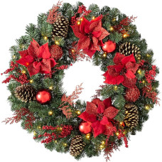 WeRChristmas 50 LED Light Up Wreath with Timer Function, Multi-Colour, 75 cm