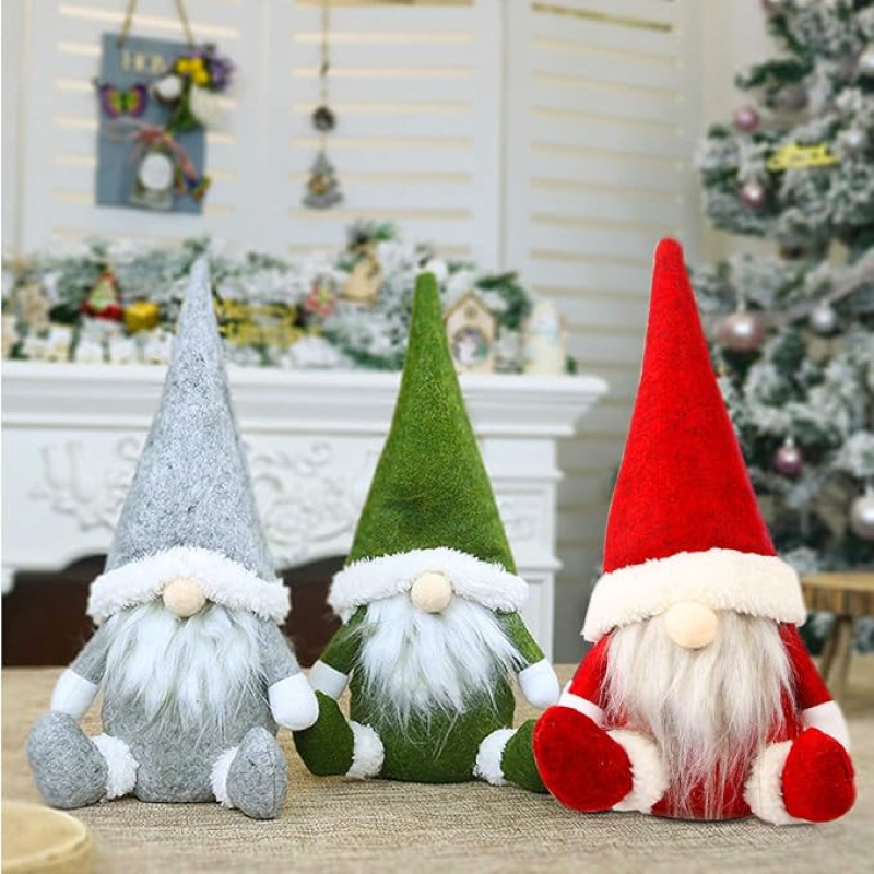 Leipple Christmas Gnome Plush Decorations - Handmade Swedish Tomte Scandinavian Santa Elf Ornaments - Gnome Christmas Decoration for Home Office (Plush Gnomes)