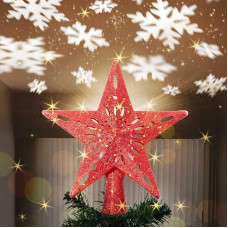 Bakaji Luminous Star Topper with Snowflakes on Reflective Blanket, Height 26 cm, Decoration Christmas Tree Topper, Christmas Decoration with Glitter (Red)