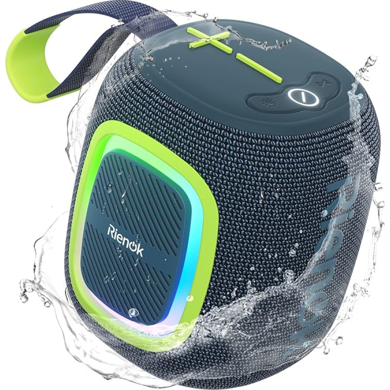 RIENOK Bluetooth Speaker Small with Light FM Radio Bluetooth 5.3 Music Box Wireless Bass Box with 15 Hours Playtime Stereo Portable Waterproof TF Card USB Stick Teal