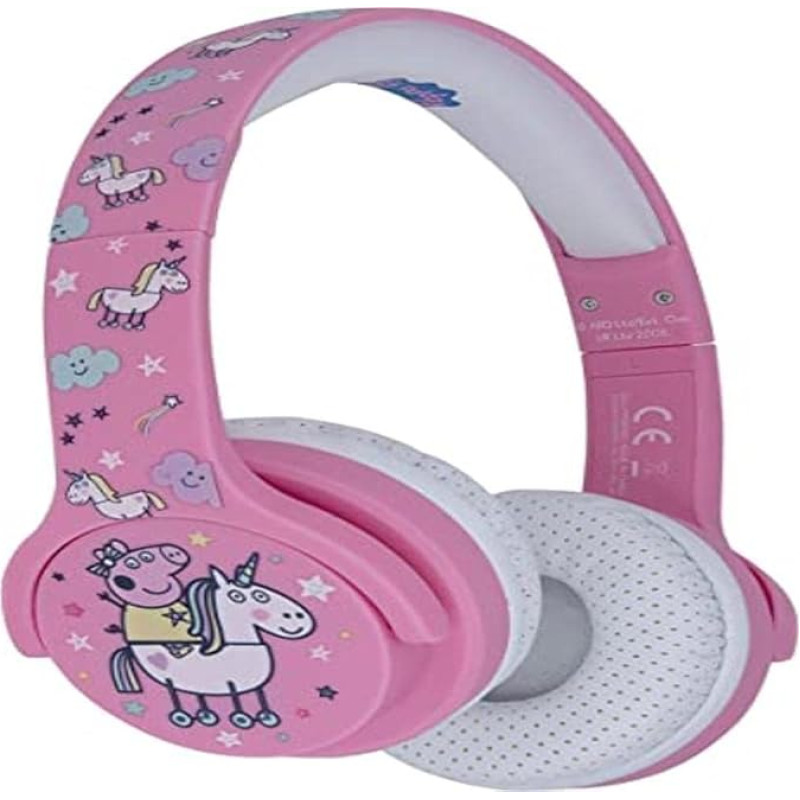 OTL Technologies JUNIOR Children's Peppa Pig Unicorn Bluetooth Headphones with Padded Headphones, Volume Limit to 85 dB, Colourful Peppa Pig Design, for Boys and Girls, Pink/White