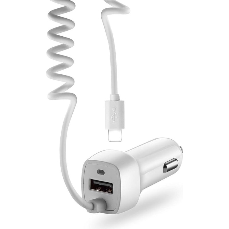 VAPIAO Car Charger with USB Slot and Cigarette Lighter Cable Compatible with iPhone 14,13, 12, 11, X, 8, 7, SE in White