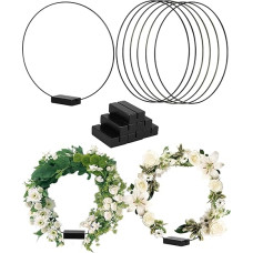 NETONDA Pack of 6 30 cm Metal Rings for Crafts, Metal Ring, Black Wreath Decoration, Decorative Ring with Pine Wood Base as Table Decoration for Wedding, Banquets, DIY, Flower Rings, Festival,