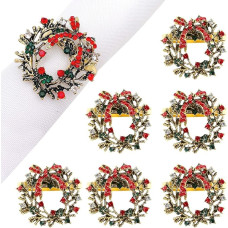 Napkin Rings Christmas Pack of 6 Napkin Rings Table Decoration Christmas Decoration Napkin Holder for Christmas Thanksgiving Wedding Dinner Party (Christmas Wreaths)