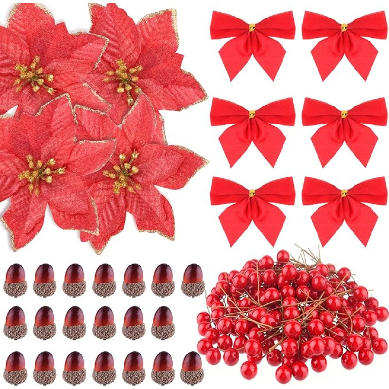 MIAHART 180 Pieces Christmas Wreath Accessories Artificial Berries Decoration Artificial Christmas Flowers for Making Christmas Wreaths Craft Decoration