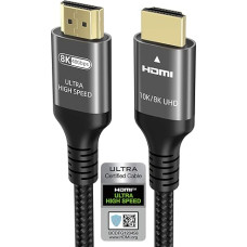 Ubluker 10K 8K 4K HDMI 2.1 Cable, 7.5 m, Certified Ultra High Speed HDMI Cable, 4K@120 Hz/144 Hz, 8K@60 Hz, 48 Gbps, eARC HDR10+ HDCP 2.3, Compatible with Mac, Soundbars, Gaming PC, TV, PS5, Xbox