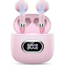 Wireless Bluetooth 5.3 In-Ear Headphones with 4 HD Mics, 42 Hours, 2024, ENC Noise Cancelling Earbuds, Deep Bass, IP7 Waterproof, LED Display, Pink