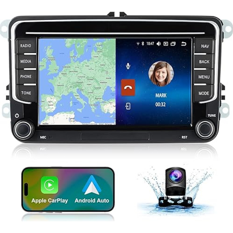 Android Car Radio with Navigation Screen for VW Golf 5 6 Polo Seat Passat, 7 Inch Android Car Carplay Double DIN Radio, Car Radio Touch Display Bluetooth RDS FM GPS WiFi Reversing Camera