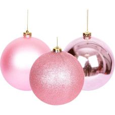 Pack of 3 Shatterproof Pale Pink Christmas Tree Baubles Baubles Ornaments Balls Christmas Decorations Christmas Decorations Christmas Decoration Shiny Matte Glitter 15cm