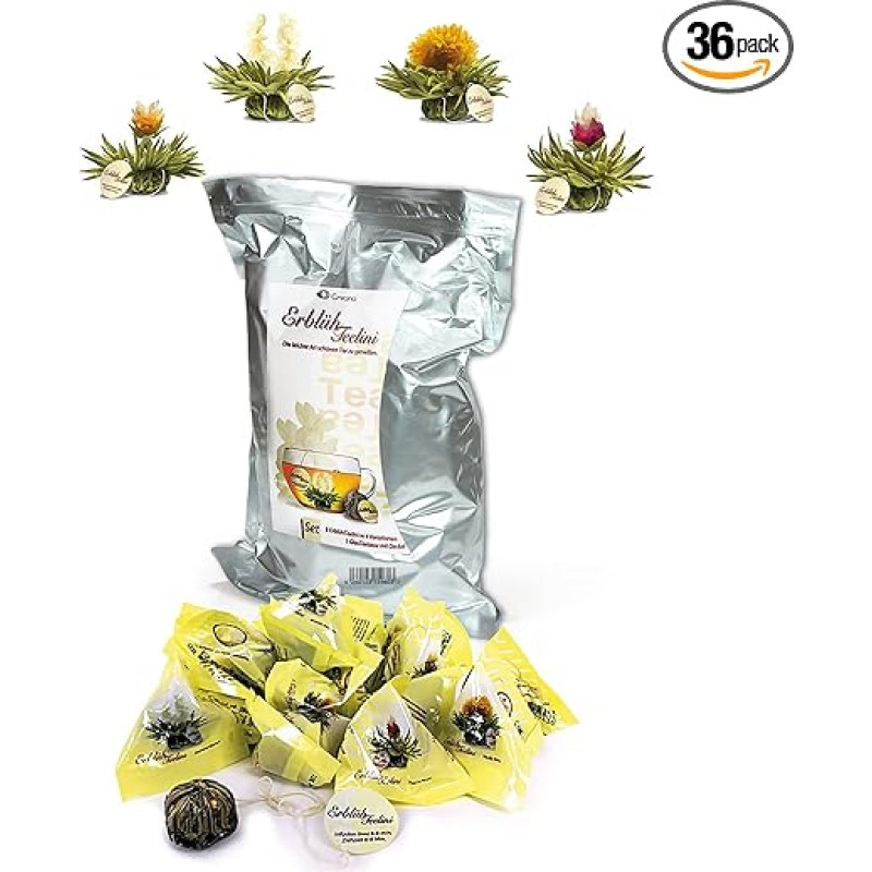 Creano Teeblumen 36 Tea Balls in Cup Size, Teelini White Tea Bulk Pack, Blooming Tea in Bulk Pack, Tea Roses, Blooming Tea, Flowering Tea