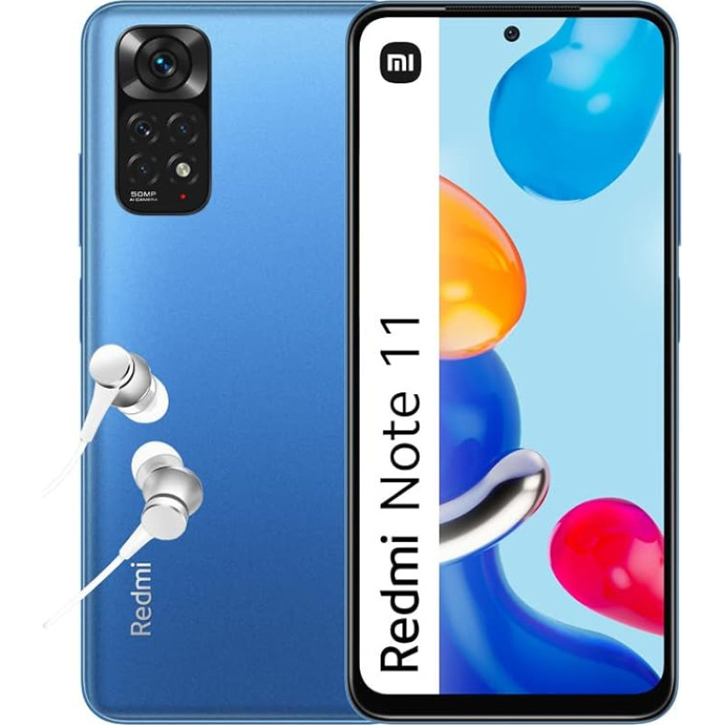 Xiaomi Redmi Note 11 Smartphone 4+128GB, 16.3 cm 90Hz FHD+ Amoled Dot Display, Snapdragon 680, 50MP AI Quad Camera, 5000mAh, Twilight Blue UK Version