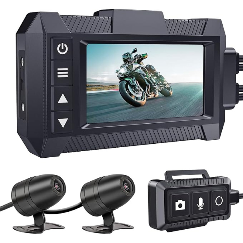 IXROAD Dashcam Motorcycle Camera Front Rear 1080P Waterproof with 3 Inch Screen, Cable Remote Control, WiFi, GPS, IS, HDR, G-Sensor, Parking Monitoring, Maximum 256GB