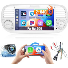 [2+64GB] Android 13 Car Radio, CarPlay Android Car Wireless, for Fiat 500 (2007-2015) Radio, Screen Display 7 Inch, Bluetooth Handsfree, GPS WiFi FM RDS EQ Reversing Camera White