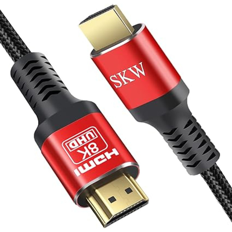 SKW HDMI 2.1 Cable 6m, 48Gbps 8K Ultra High Speed Cable Supports 8K@60Hz, 4K@120Hz 144Hz, DTS:X, HDCP 2.2 & 2.3, eARC, HDR 10 Compatible with TV Monitor Xbox PS5/4