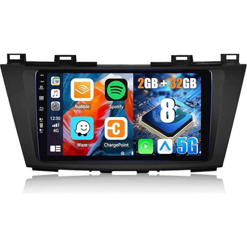 8-Core CAMECHO Android 13 Car Radio for Mazda 5 2011 2012 2013 with Sat Nav Carplay Android Car 5G WIFI/SIM, 2G + 32G, 9 Inch Screen Car Radio with Bluetooth DSP FM/RDS/AM Mirror Link + Reversing