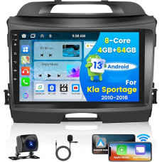 Hikity 9 Inch Android 13 Car Radio with Sat Nav for Kia Sportage 2010-2016, 8-Core 4G+64G, Wireless Apple CarPlay and Android Car, Touchscreen DSP 32EQ RDS Rear View Camera