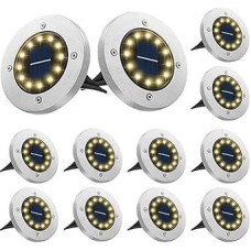 Saulės grindų žibintai lauke, 12 LED šiltai baltos spalvos saulės žibintai, skirti naudoti lauke, 800 mAh IP65 vandeniui atsparūs saulės žibintai, saulės sodo žibintai, skirti vejai, takui, kiemui, terasai, sodui, 12 vnt. pakuotė