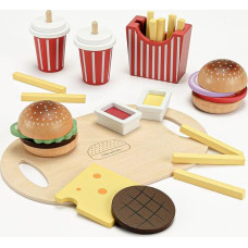 Pillowhale Children's Kitchen Accessories, Hamburger Fast Food Made of Wood, Role Play Kitchen Accessories, Wooden Toy Gift for Children from 3 Years