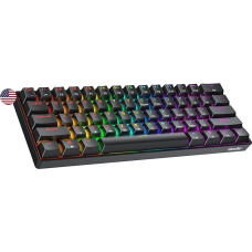 GK61 SE 60% mechaninė žaidimų klaviatūra, 61 klavišas su įvairiaspalviu RGB LED apšvietimu, skirta PC/Mac žaidėjams, ANSI JAV amerikietiškas išdėstymas (juoda, mechaninė, sidabrinė)