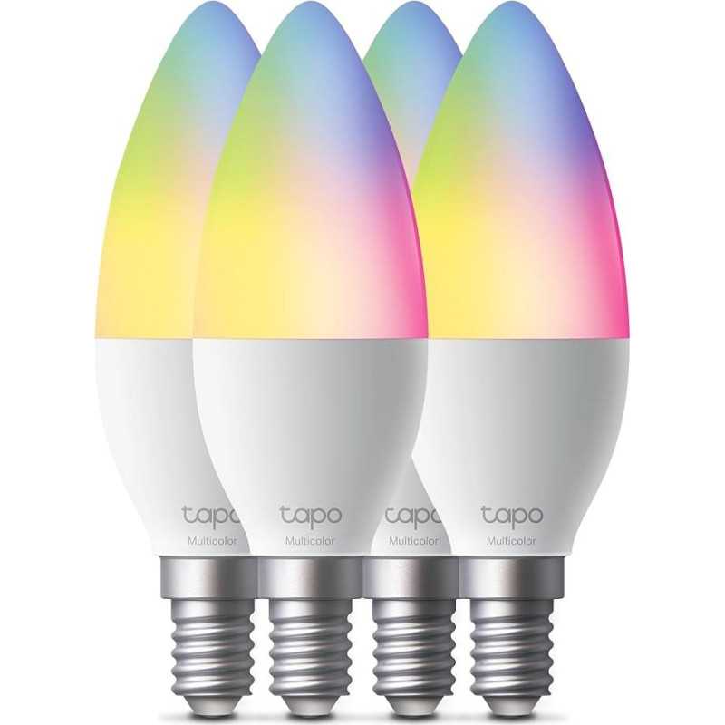 Tapo L430C (4-Pack) Smart WiFi Light Bulb E14, 470 Lumens, 16 Million Colours, Dimmable, Schedule & Timer, Energy Monitoring, Compatible with Alexa, Google Assistant and Samsung SmartThings