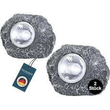 Set of 2 LED Solar Stones Grey – Solar Lights for Outdoor Use Small – Decorative Stone with LED – Luminous Solar Stone with LED Weatherproof – Path Lights and Outdoor Lighting for the
