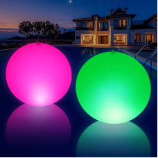 KingSom Floating Pool Lighting Solar Inflatable Light Ball Pool Lights Floating Solar IP68 Waterproof Floating Solar Lights Diameter 35 cm Hanging Coloured Swimming Balls Pond Solar Pack of 2