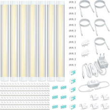 LAMPAOUS LED lemputės, šiltos baltos spalvos spintelės apšvietimas, spintelės apšvietimas, reguliuojamo apšvietimo liuminescenciniai vamzdeliai virtuvės stalviršiui, spintelėms, lentynoms apšviesti, 24 W, 1800 liumenų, 3000 K, 6 juostelių pakuotė