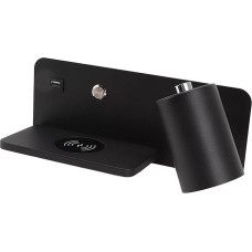 LED sieniniai šviestuvai, sieninė skaitymo lemputė ant lovos su belaidžiu 5 V įkrovikliu ir USB įkrovimo prievadu, jungiklio mygtuko valdymas, reguliuojamas, besisukantis miegamojo sieninis šviestuvas (juodas dešinysis)