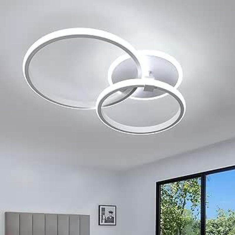 Comely LED Ceiling Light, 42 W, 4700 lm, Modern Round LED Ceiling Light, Cool White 6500 K, 3 Rings White Ceiling Lighting for Living Room, Bedroom, Kitchen, Dining Room, Diameter 52 cm